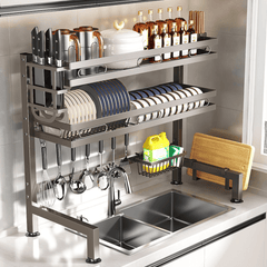 Double Layer Multi-Functional Iron Dish Drying Rack