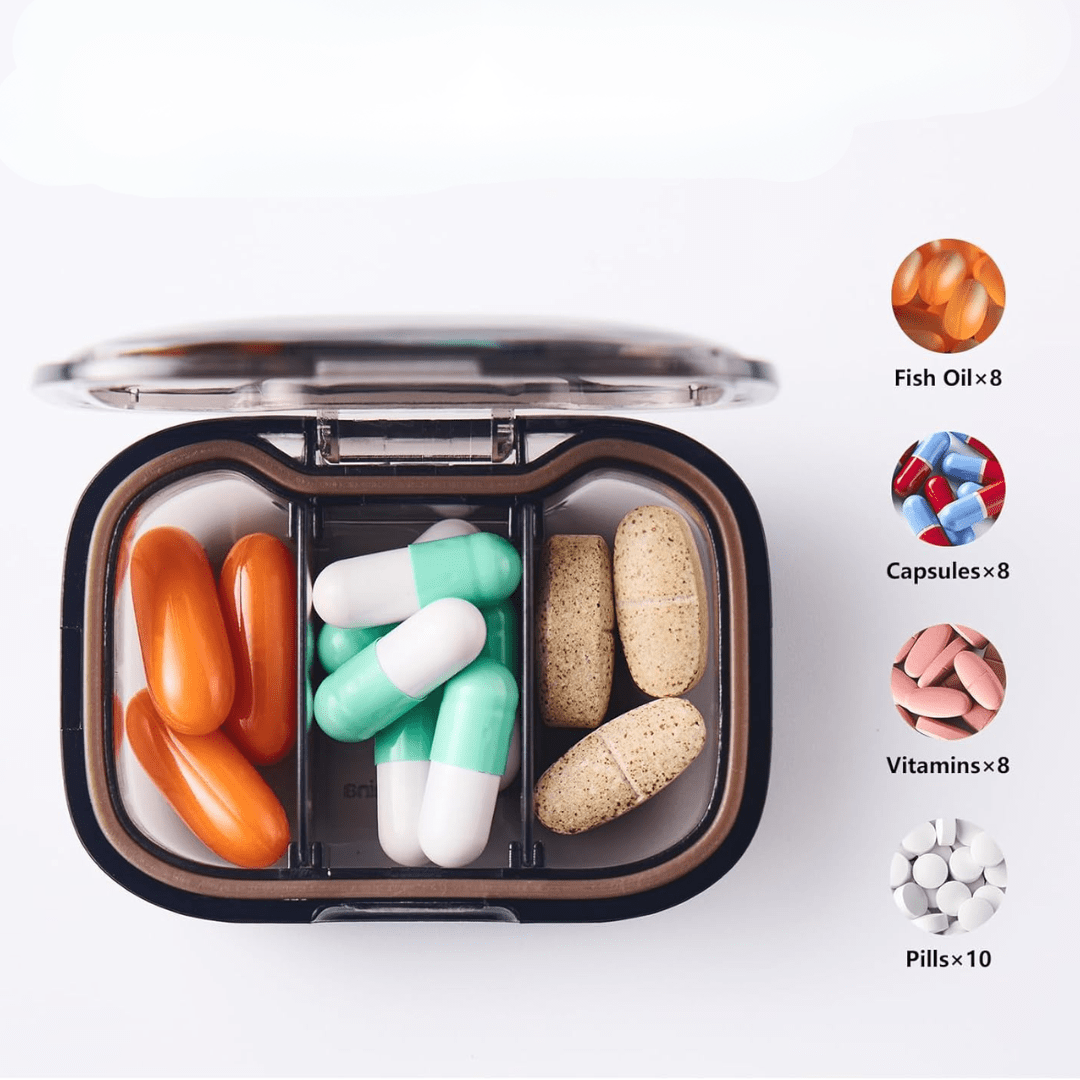 Compact Triple-Sealed Adjustable 3-Grid Mini Pill Organizer Box(Pack of 1)