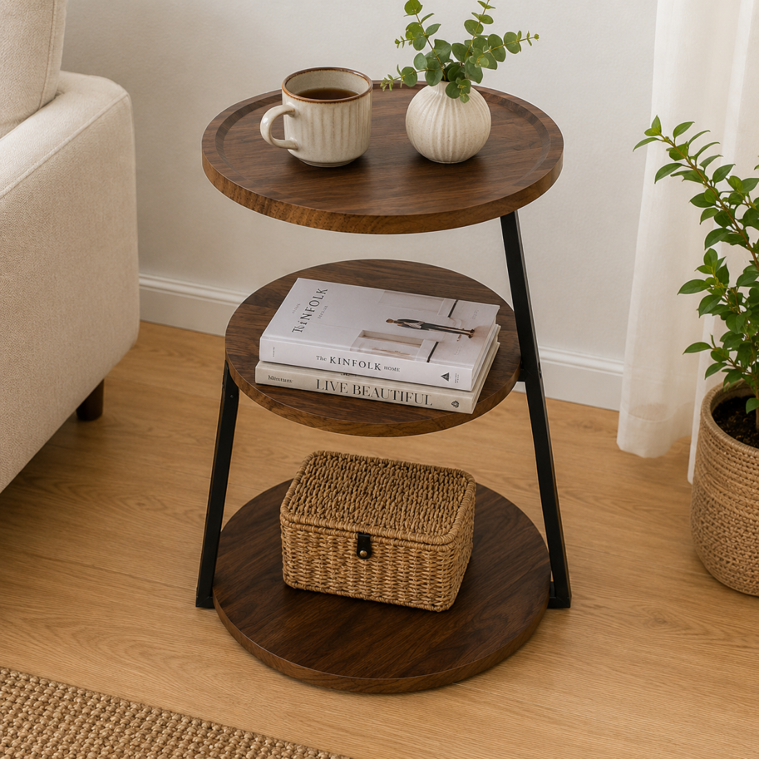 3-Tier Minimalist Round Wood Side Table