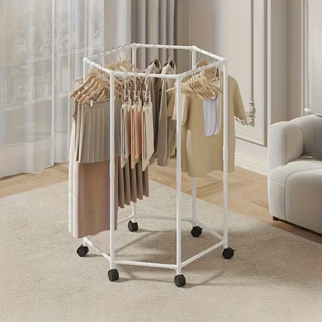 360° Rotating Hexagonal Carbon Steel Hanging Clothes Rack