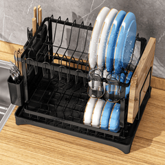 2 Tier Dish Drain Rack with Draining Outlet