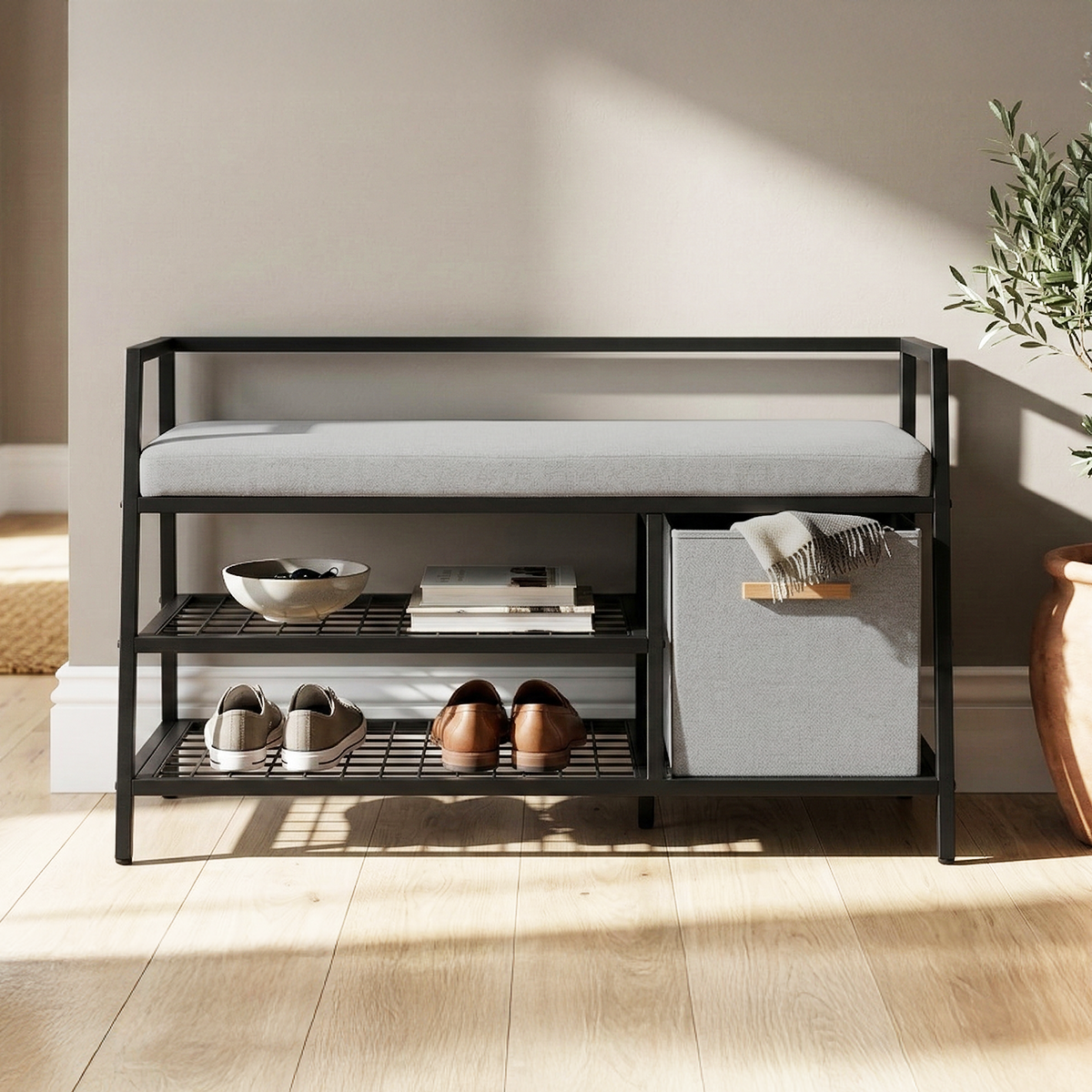 3-in-1 Entryway Shoe Storage Bench with Cushion Seat
