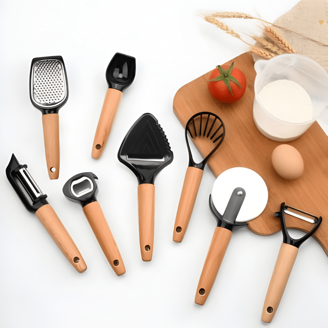8-Piece Stainless Steel Kitchen Gadget Set with Stand