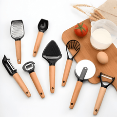 8-Piece Stainless Steel Kitchen Gadget Set with Stand