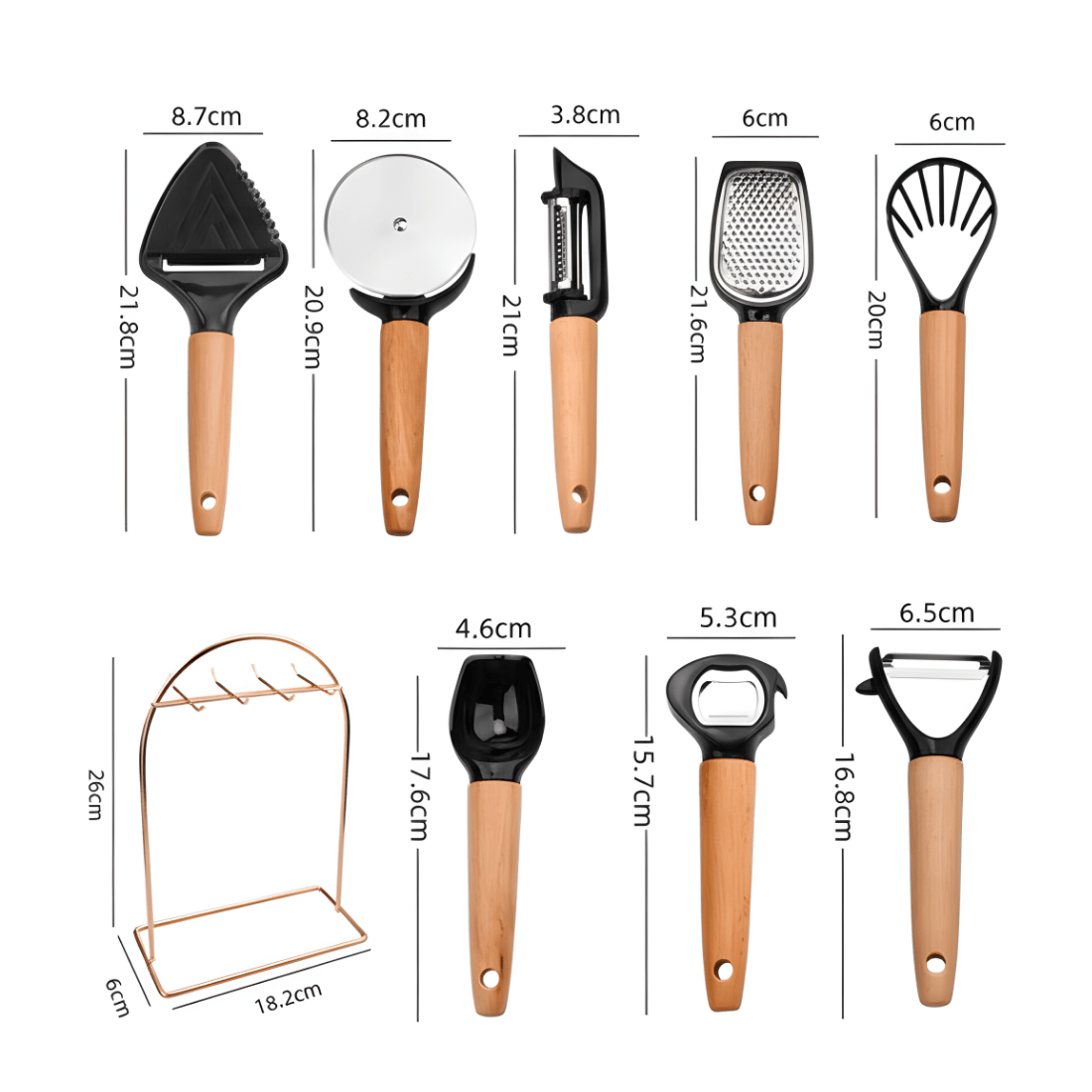 8-Piece Stainless Steel Kitchen Gadget Set with Stand