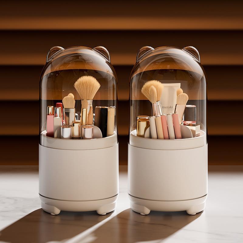360° Dust-Proof Rotating Makeup Brush Organizer