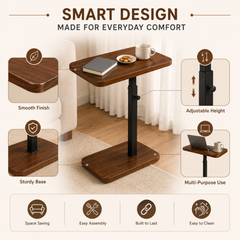 Adjustable Height Wooden Bedside Table