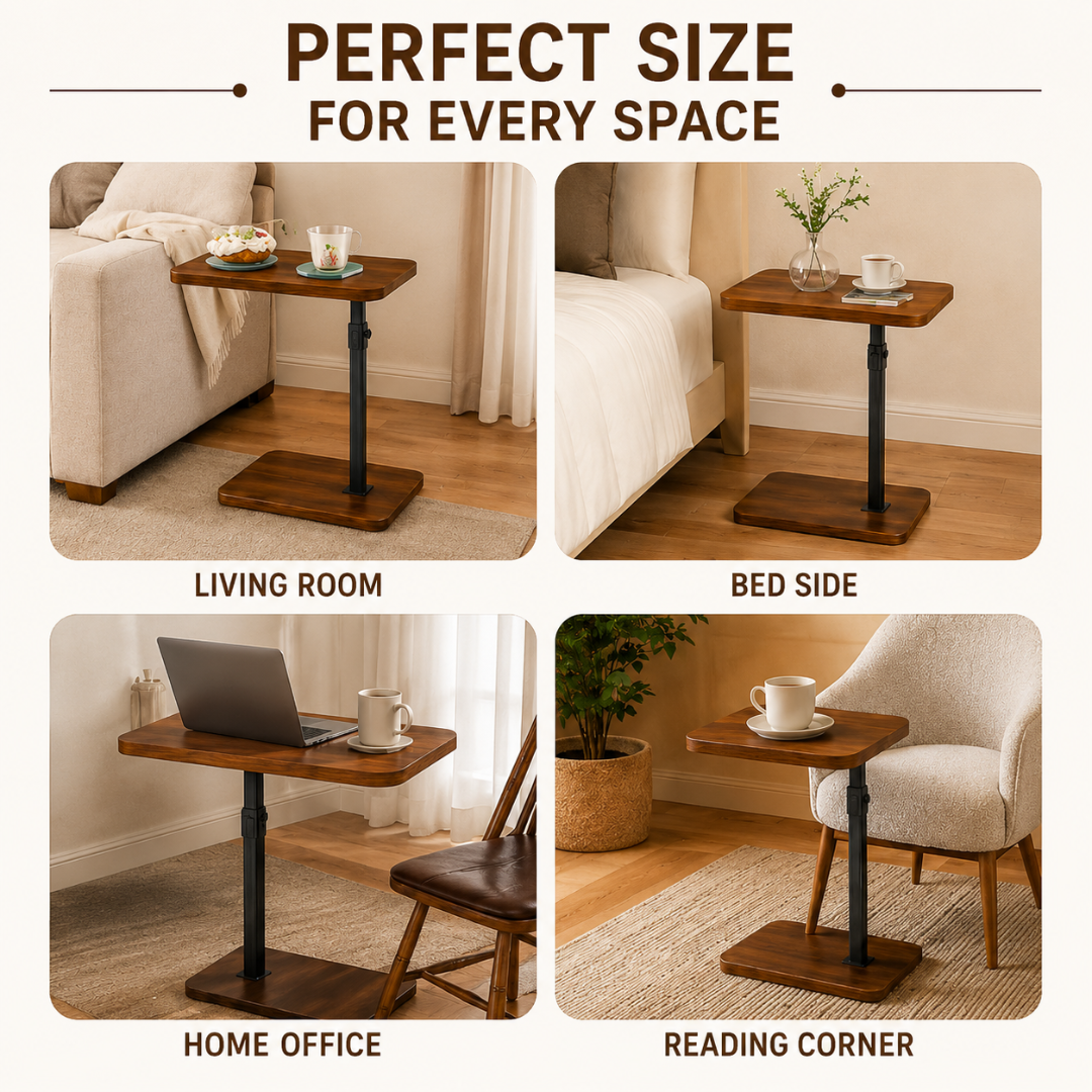 Adjustable Height Wooden Bedside Table