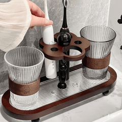 Antique Style Bathroom Toothbrush Storage Tray With Glasses