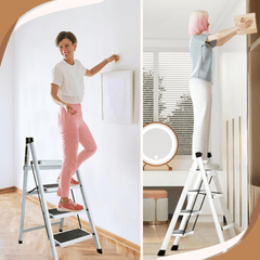 4-Step Foldable Iron Ladder with Anti-Slip Pedals