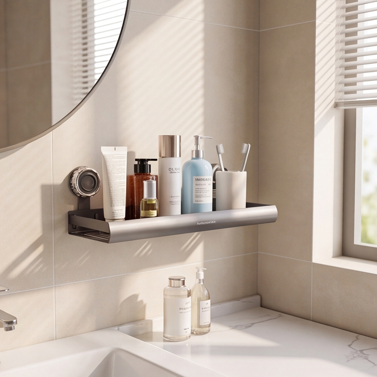 Carbon Steel Bathroom Storage Rack with Suction Cup