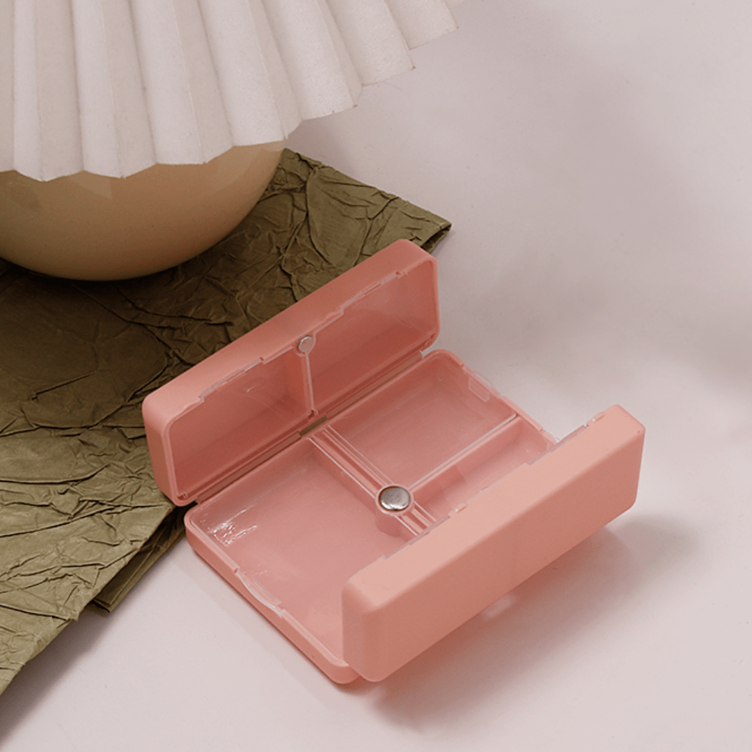 Folding Magnetic Compact Weekly Pill Organizer Box(Pink)