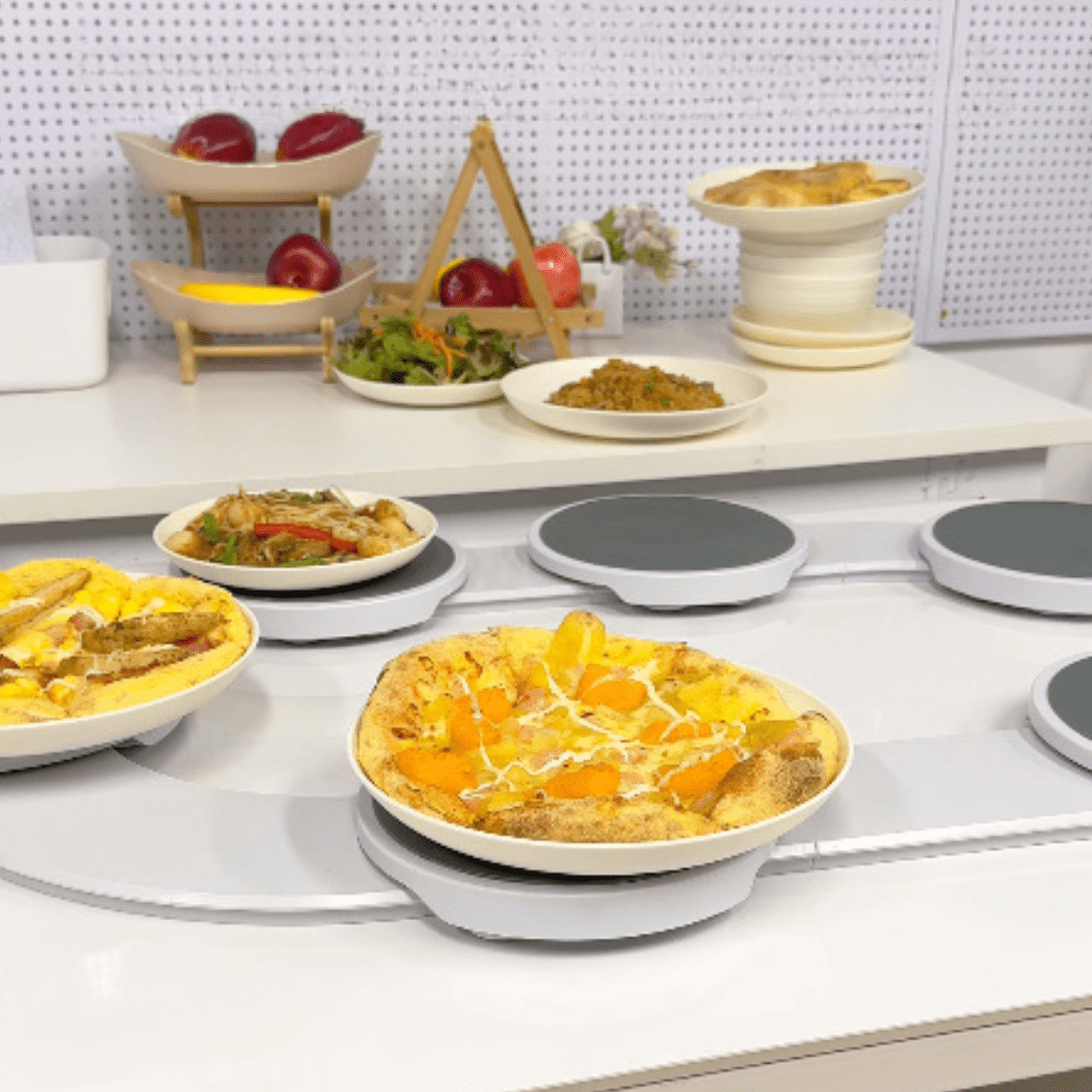 360° Rotating Dining Table Serving Tray with Sliding Rail