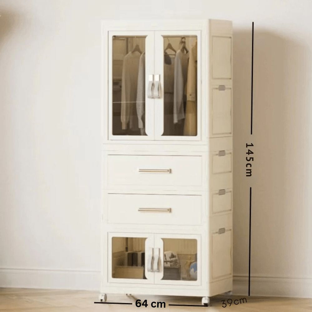 Foldable Storage Wardrobe with 1 Cabinet & 2 Drawers