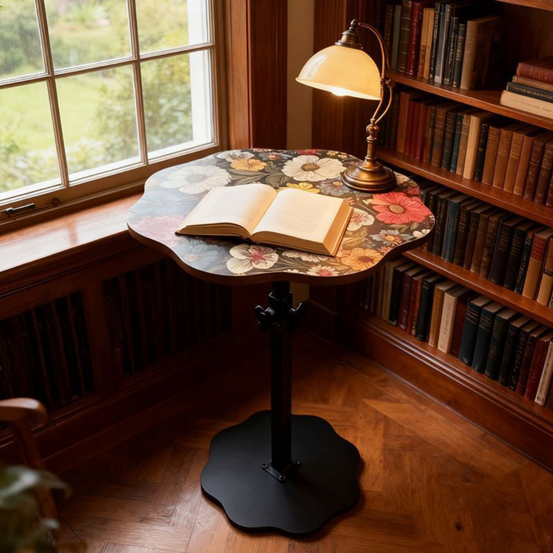 Adjustable Height Metal Floral Design Side Table