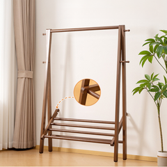 Foldable Bamboo Floor Standing Clothes Rack With Storage Shelves