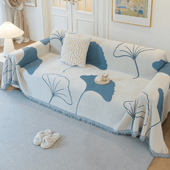 Ginkgo Leaf Print Blue Elegance Chenille Sofa Cover :EM-SC-29 Style-2