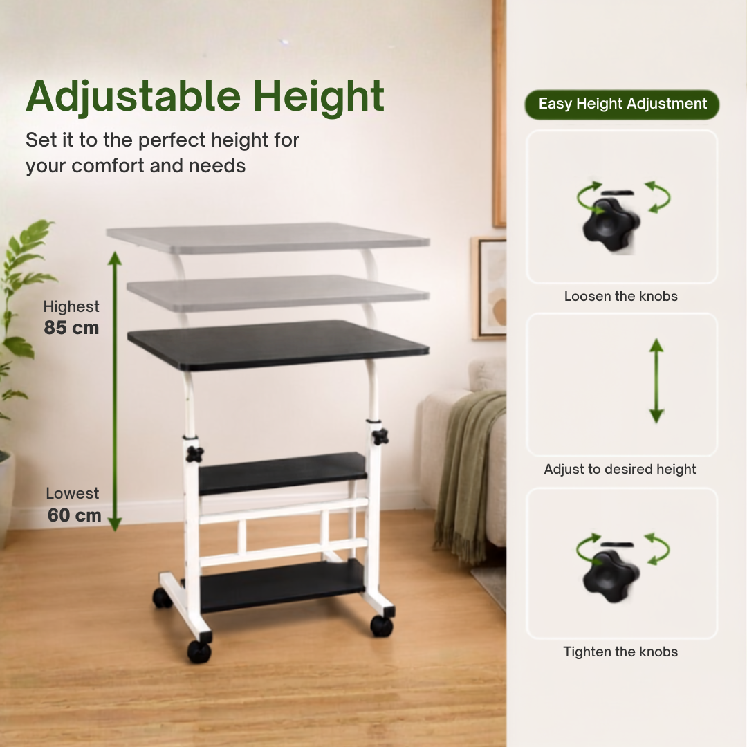 Adjustable Bedside Workstation with Storage Shelves