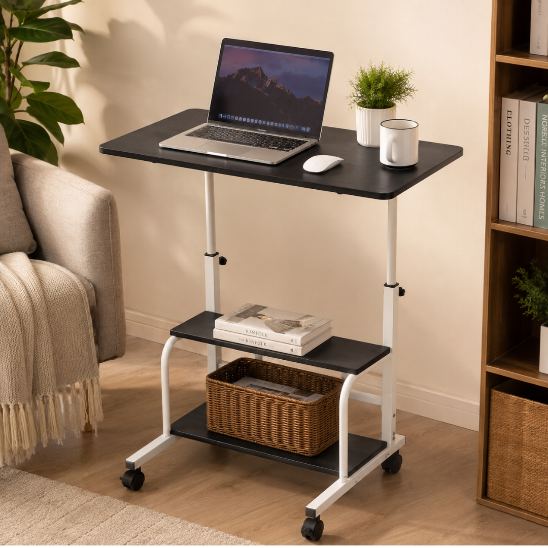 Adjustable Bedside Workstation with Storage Shelves