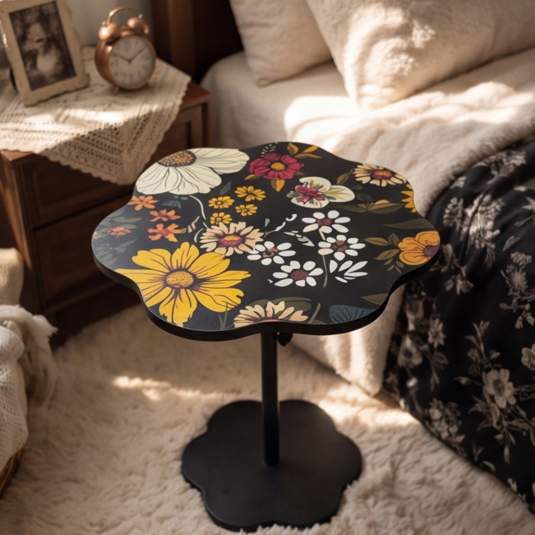 Adjustable Height Metal Floral Design Side Table