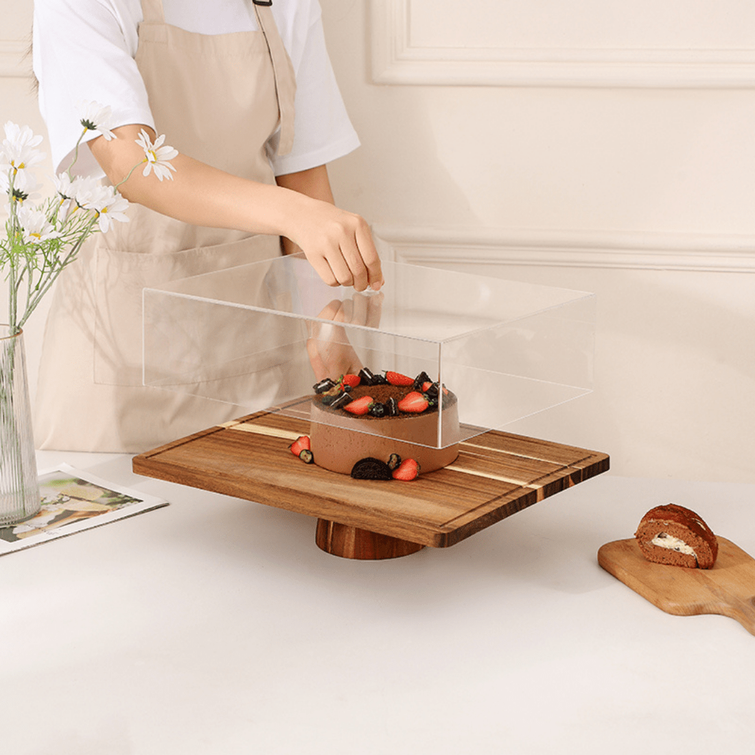 2-in-1 Wooden Dessert Stand with Lid and Serving Tray (43cm)