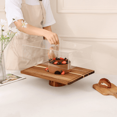 2-in-1 Wooden Dessert Stand with Lid and Serving Tray (43cm)