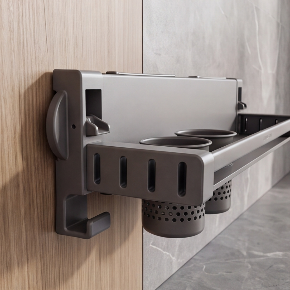 Aluminum Alloy Suction Cup Double Rack with Knife Holder