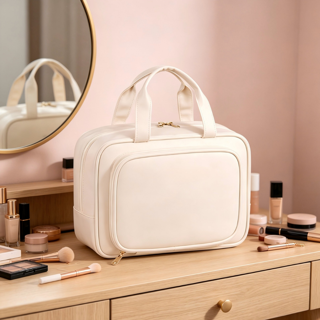 Double Layer Makeup Organizer Case With Multiple Compartments