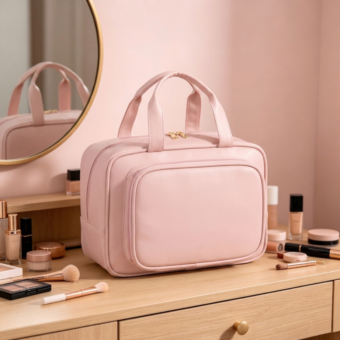Double Layer Makeup Organizer Case With Multiple Compartments
