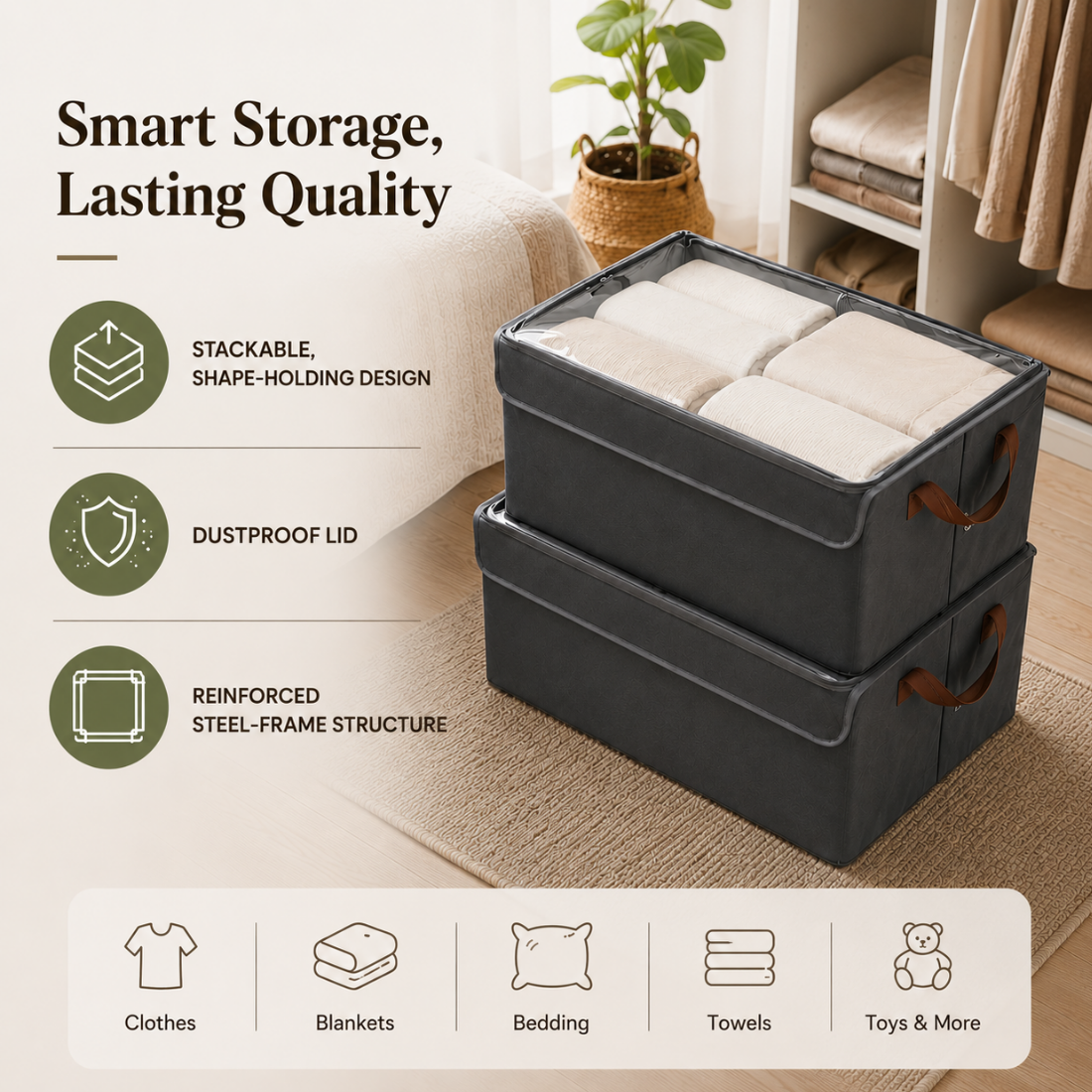 Fold & Stack Dustproof Storage Basket