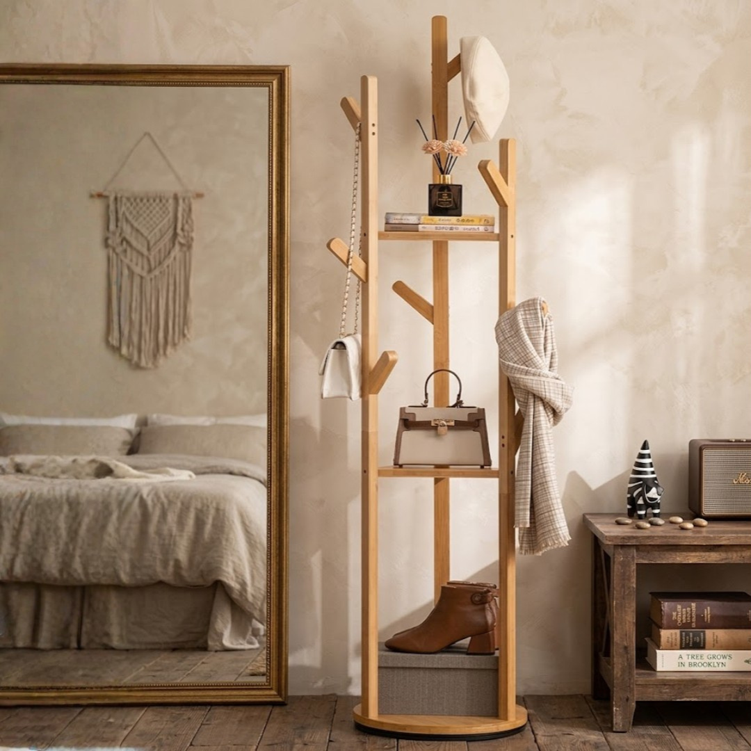 360°  Rotating Floor Standing Coat Rack With Hooks