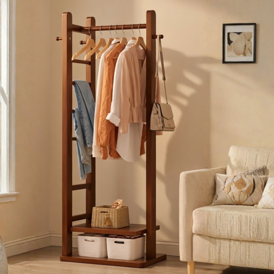Freestanding Coat Rack Stand with Bottom Storage Shelf