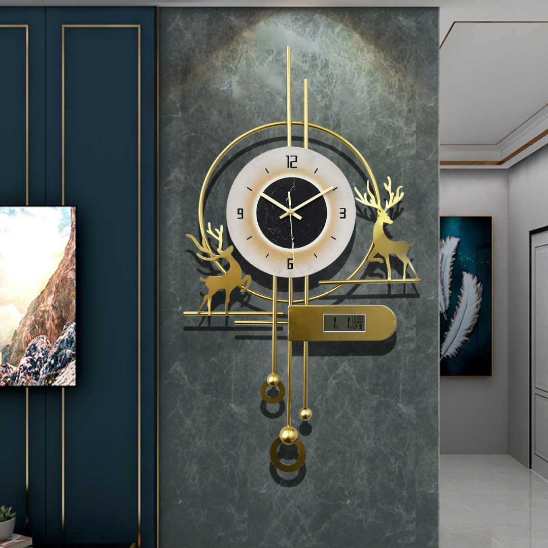 Elegant Reindeer Gold Metal Wall Clock
