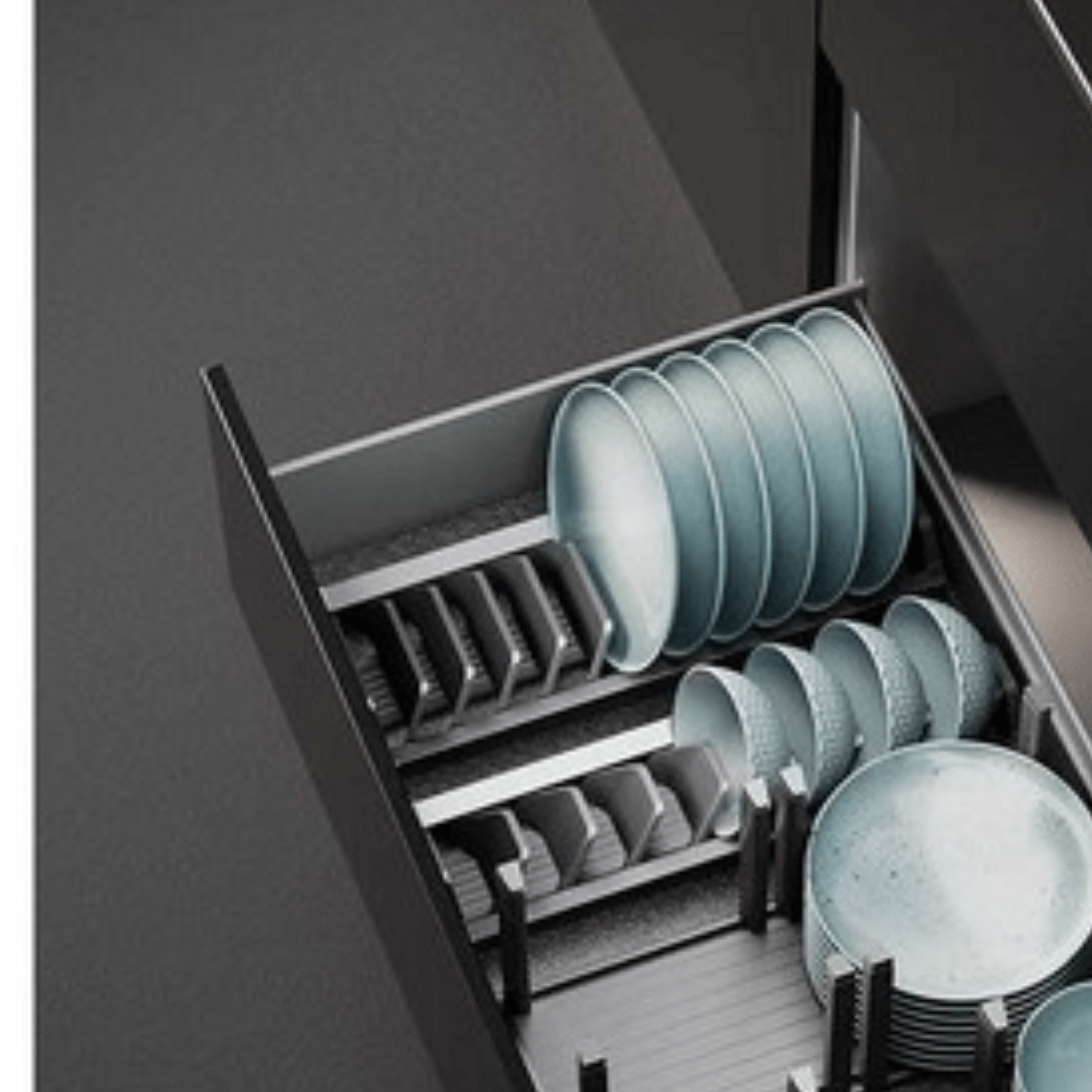 Adjustable Kitchen Drawer Dish Drying Rack with Drain Tray