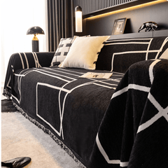Geometric Print Black Elegance Chenille Sofa Cover