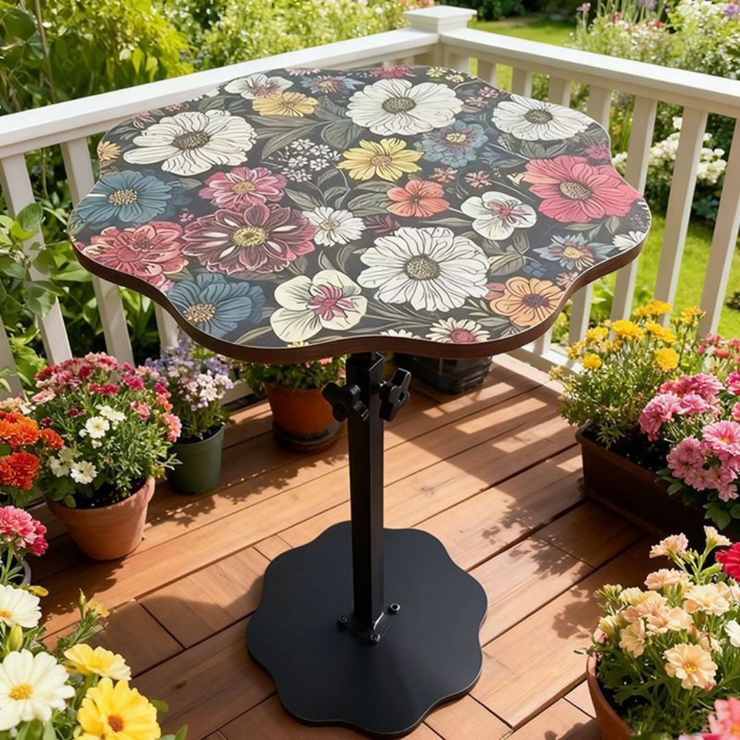 Adjustable Height Metal Floral Design Side Table