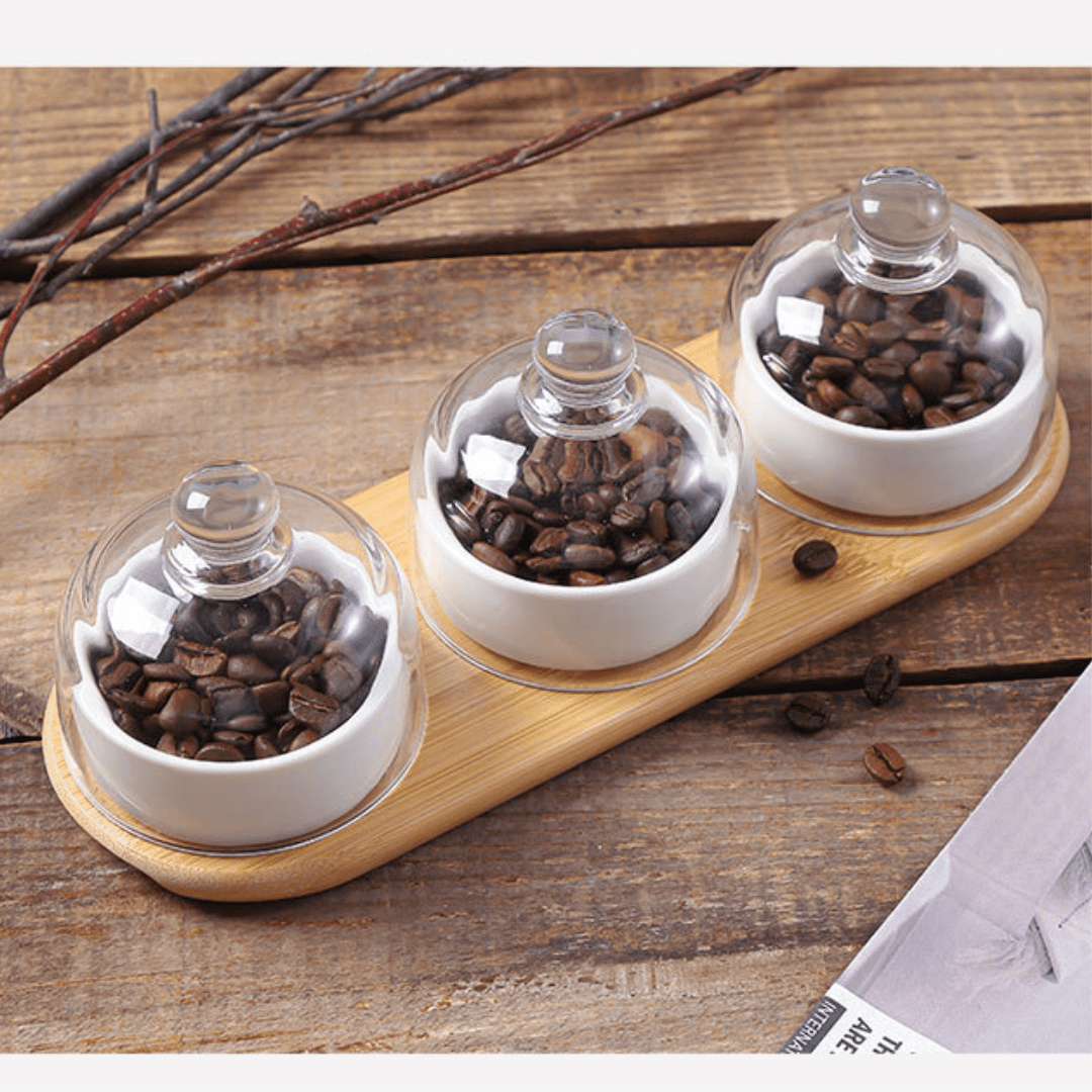 Elegant Ceramic Bowl Set with Glass Lid and Bamboo Tray
