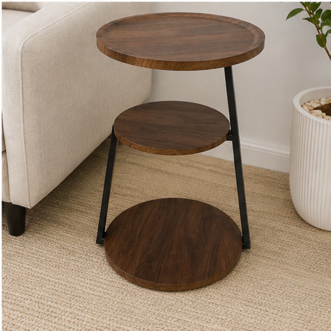 3-Tier Minimalist Round Wood Side Table