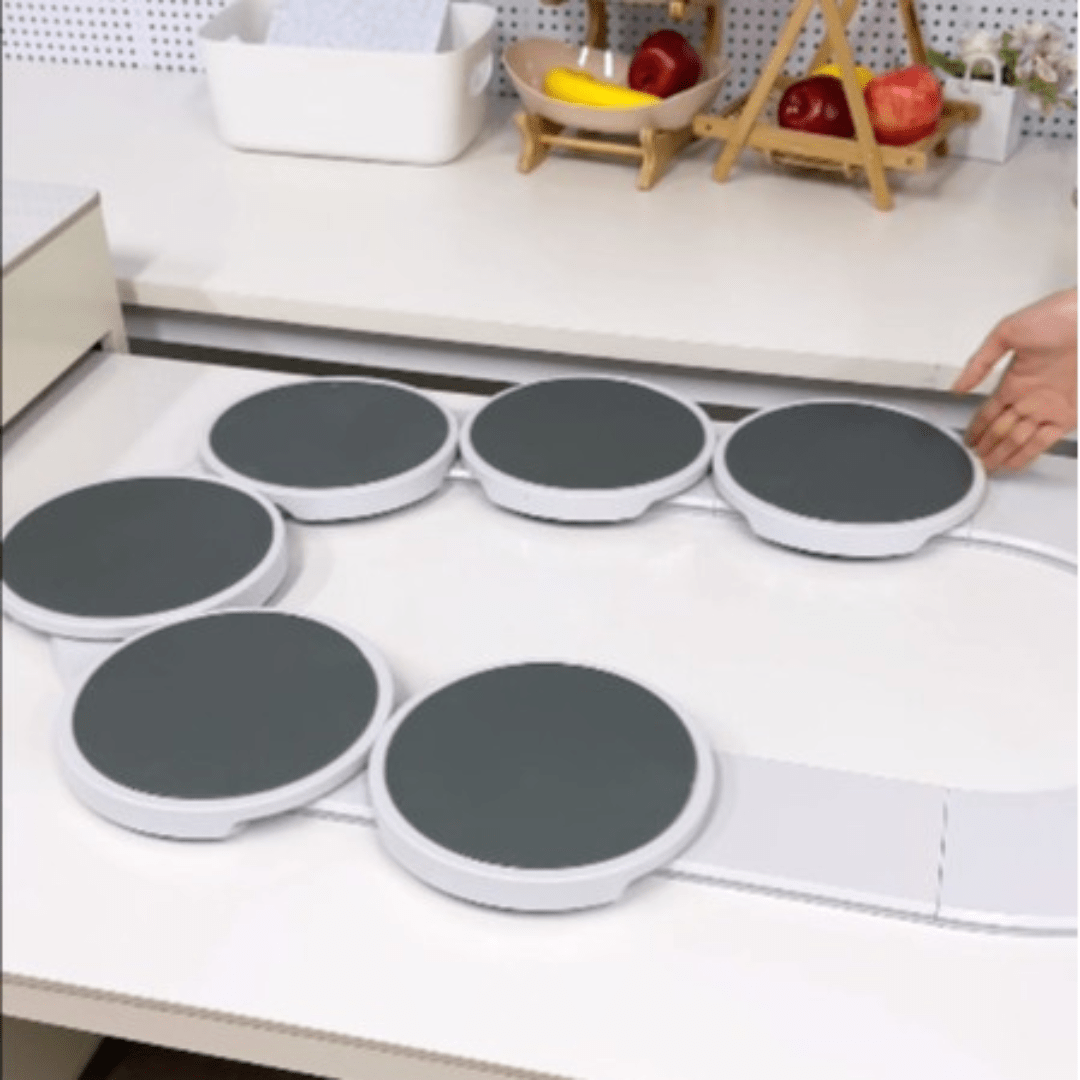360° Rotating Dining Table Serving Tray with Sliding Rail