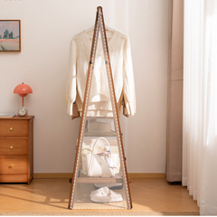 Foldable Bamboo Floor Standing Clothes Rack With Storage Shelves