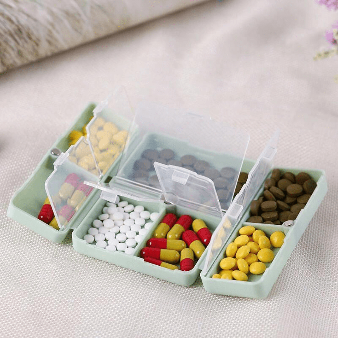 Folding Magnetic Compact Weekly Pill Organizer Box