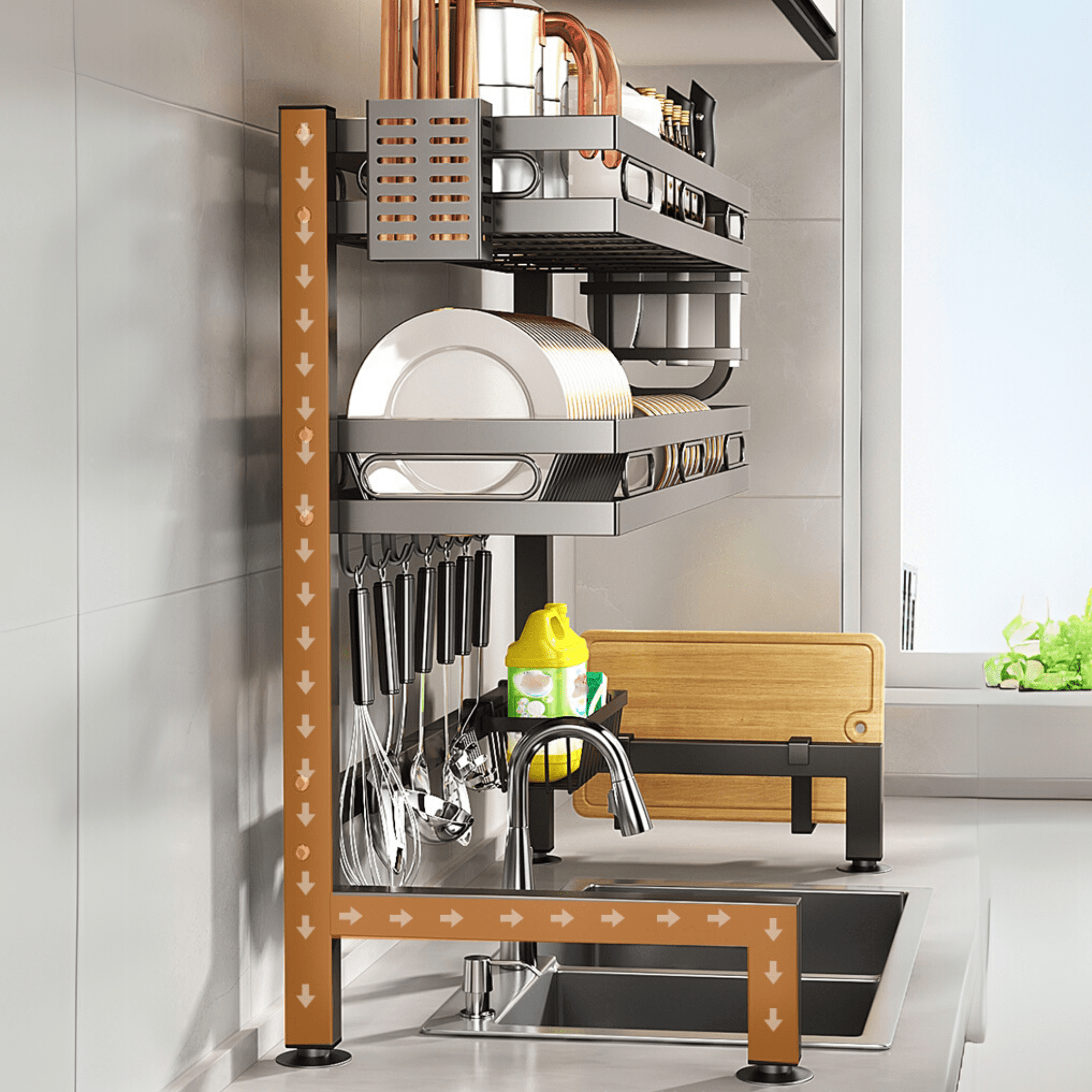 Double Layer Multi-Functional Iron Dish Drying Rack
