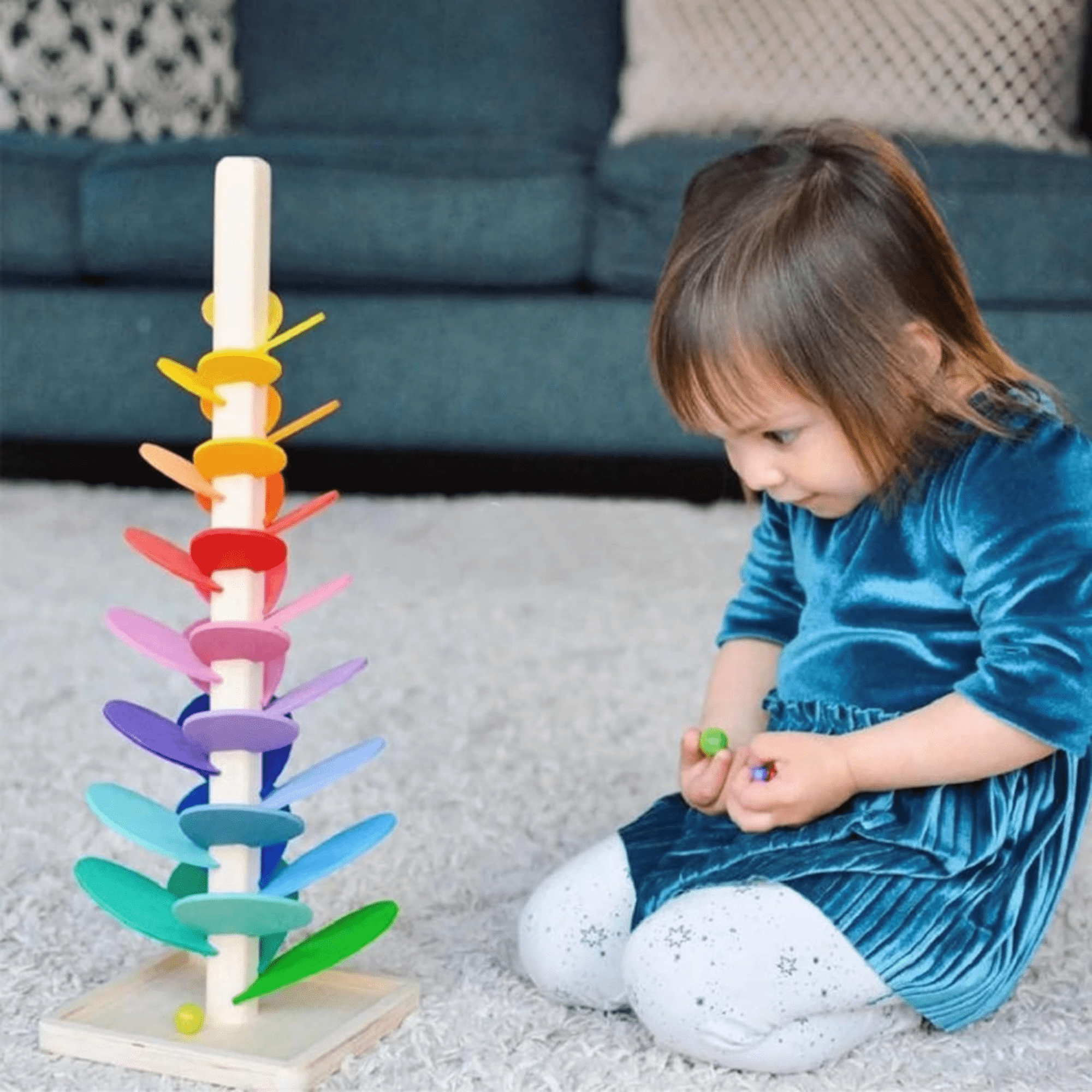 Colorful Wooden Musical Tree Tower Toy for Kids with Marble Run Track