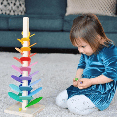 Colorful Wooden Musical Tree Tower Toy for Kids with Marble Run Track