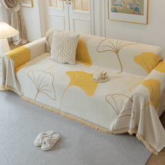 Ginkgo Leaf Print Yellow Elegance Chenille Sofa Cover :EM-SC-29 Style-5