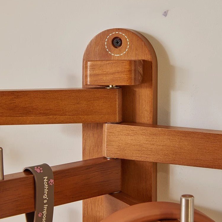 5-Arm Foldable Solid Wood Wall Hook Hanger Rack
