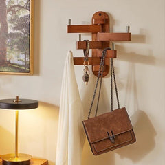 5-Arm Foldable Solid Wood Wall Hook Hanger Rack