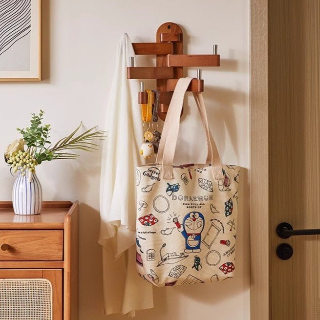 5-Arm Foldable Solid Wood Wall Hook Hanger Rack