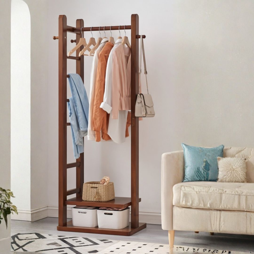 Freestanding Coat Rack Stand with Bottom Storage Shelf