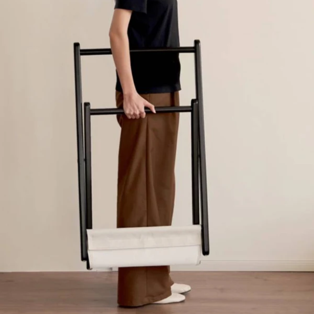 Foldable Floor Standing Clothes Rack With Shelf